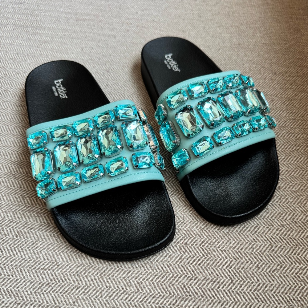Botkier “Freda” Seafoam Rhinestone Slide Sandals - Size 39/8 - Picture 3 of 15